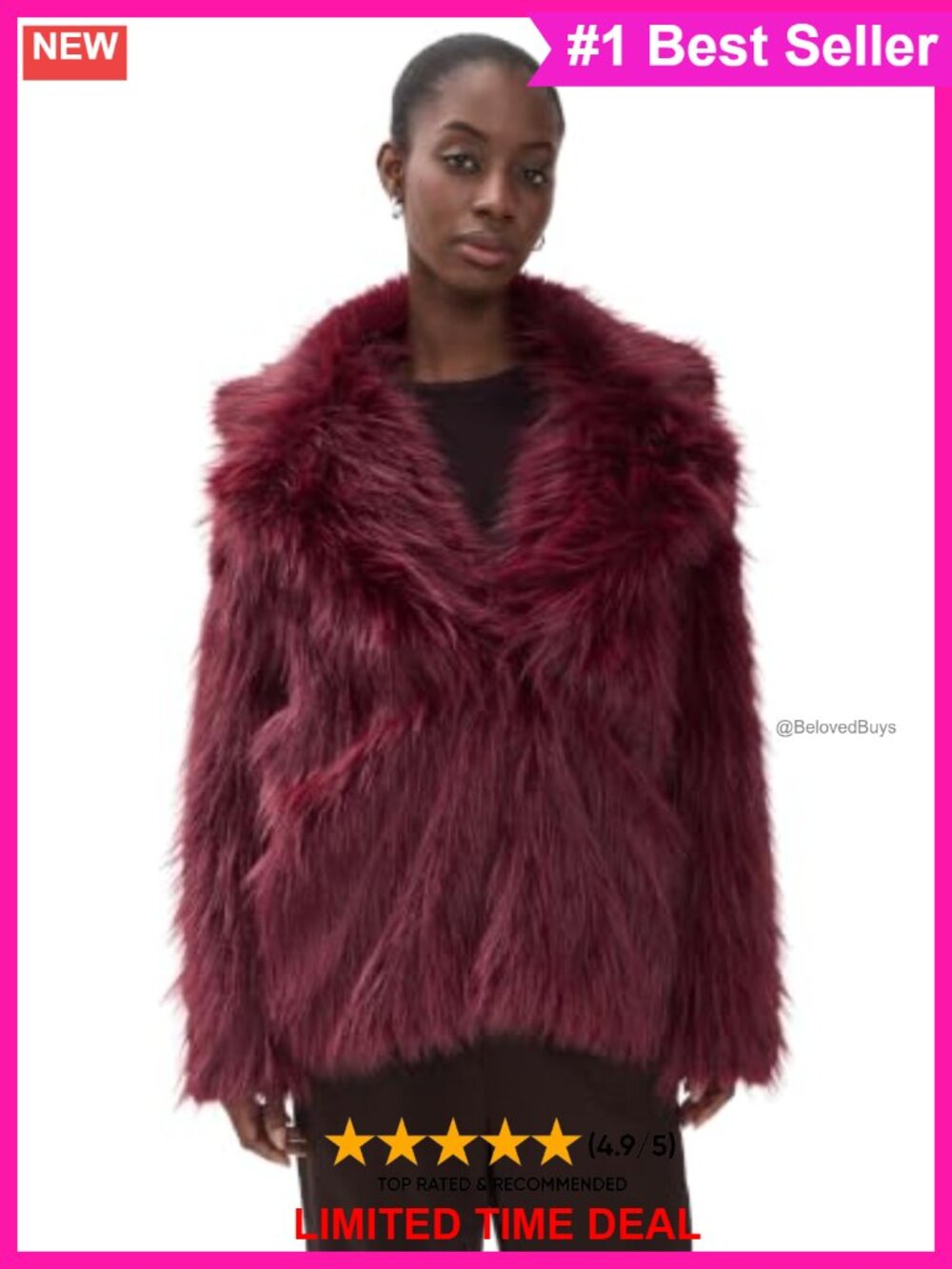 Faux Fur Long Sleeve Hook-and-Eye Collared Coat